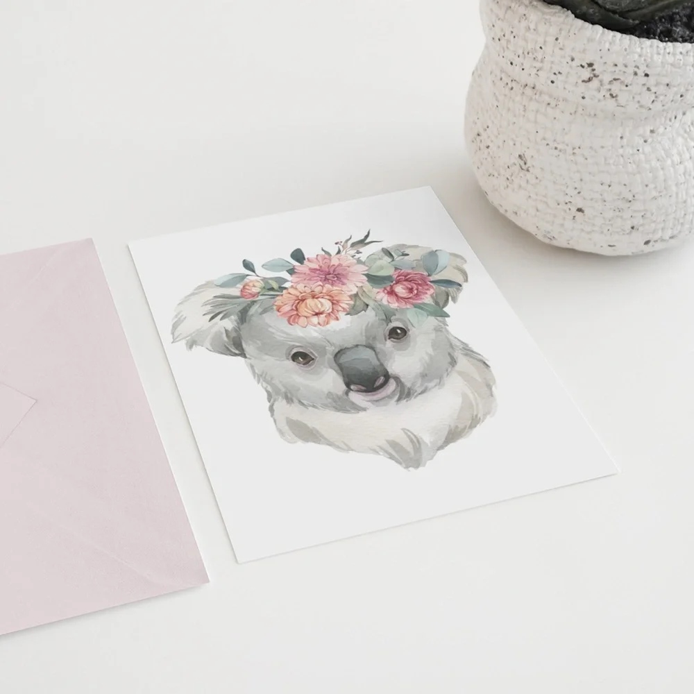 Watercolor Floral Baby Koala Illustration Wall Art Print Poster Unframed - Picture 7 of 10